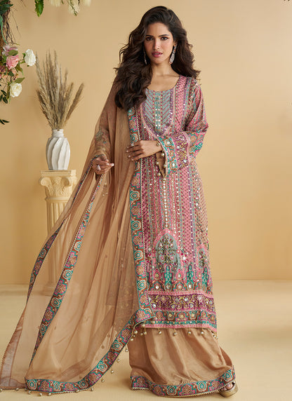 Crepe Silk Multi Color Wedding Wear Sequins Work Readymade Plazzo Suit 387000