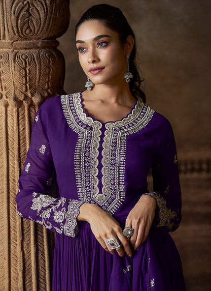 Purple Georgette Embroidery Work Wedding Wear Readymade Anarkali Suit SW102765