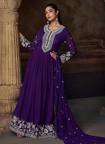 Purple Georgette Embroidery Work Wedding Wear Readymade Anarkali Suit SW102765