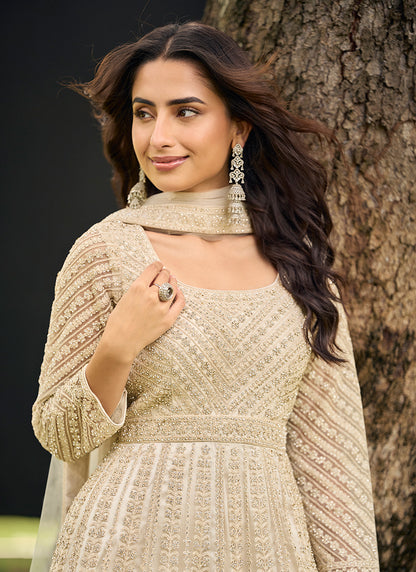 Beige Net Embroidery Work Eid Wear Readymade Plazzo Suit SW979713