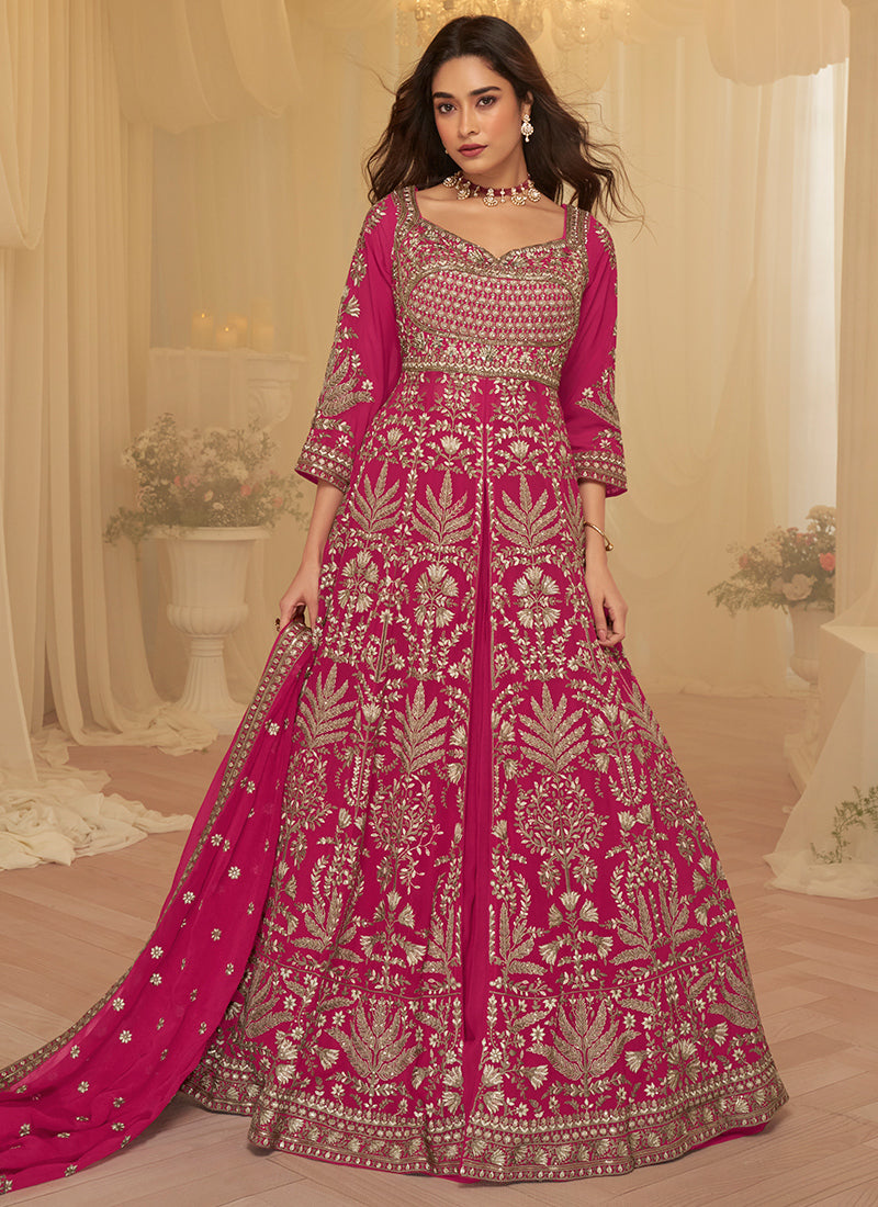 Hot Pink Georgette Embroidery Work Party Wear Readymade Ethnic Wear SW860213