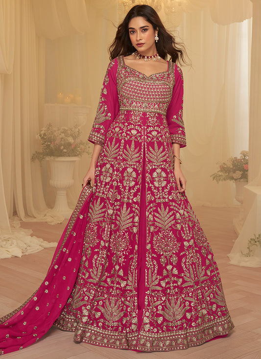 Hot Pink Georgette Embroidery Work Party Wear Readymade Ethnic Wear SW860213