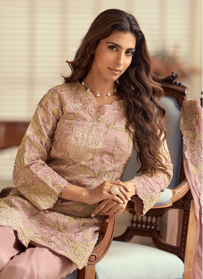 Onion Shimmer Silk Hand Work Party Wear Readymade Plazzo Suit SW299360