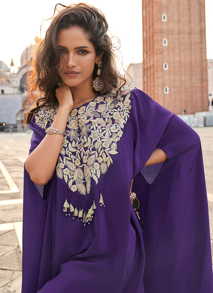 Crepe Silk Purple Festival Wear Embroidery Work Readymade Plazzo Suit 385704