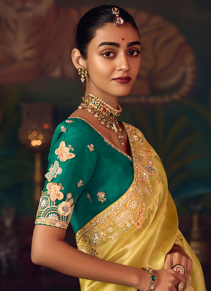 Silk Mustard Wedding Wear Embroidery Work Saree 386913