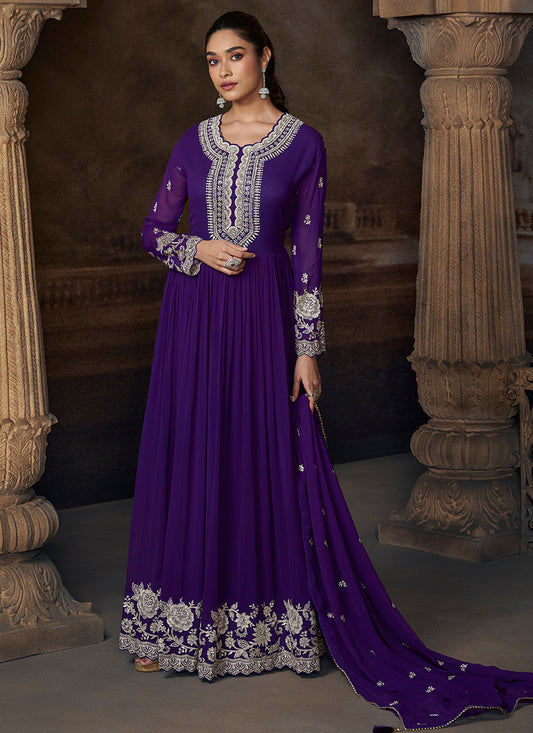 Purple Georgette Embroidery Work Wedding Wear Readymade Anarkali Suit SW102765