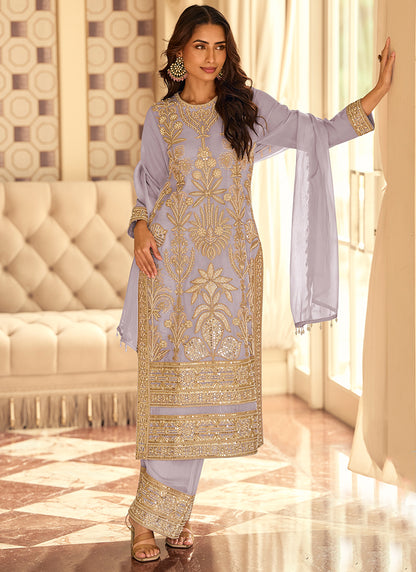 Light Purple Georgette Zari Work Party Wear Readymade Salwar Suit SW464741