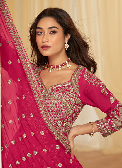 Hot Pink Georgette Embroidery Work Party Wear Readymade Ethnic Wear SW860213