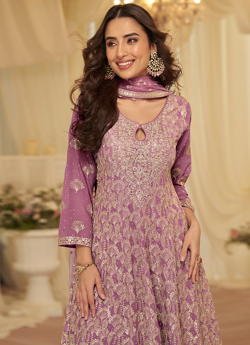 Lavender Georgette Embroidery Work Wedding Wear Readymade Plazzo Suit SW275765