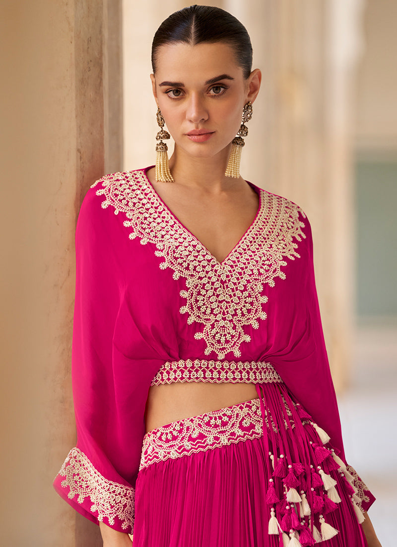 Chinnon Pink Wedding Wear Embroidery Work Readymade Ethnic Wear 386736