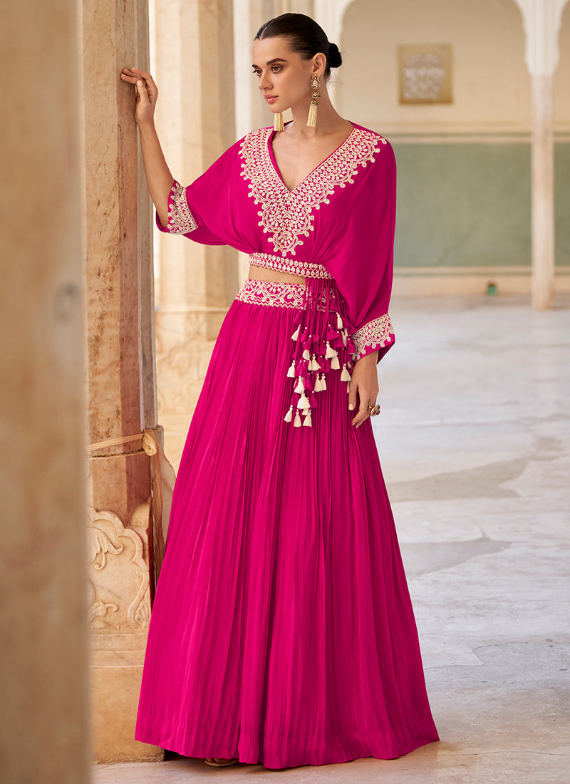 Chinnon Pink Wedding Wear Embroidery Work Readymade Ethnic Wear 386736
