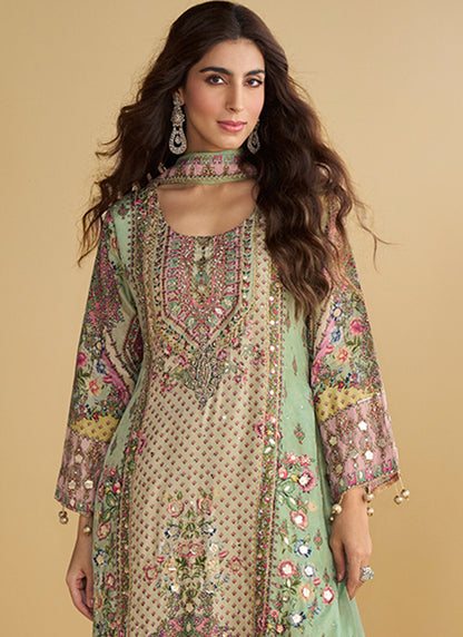 Crepe Silk Multi Color Wedding Wear Sequins Work Readymade Plazzo Suit 387002