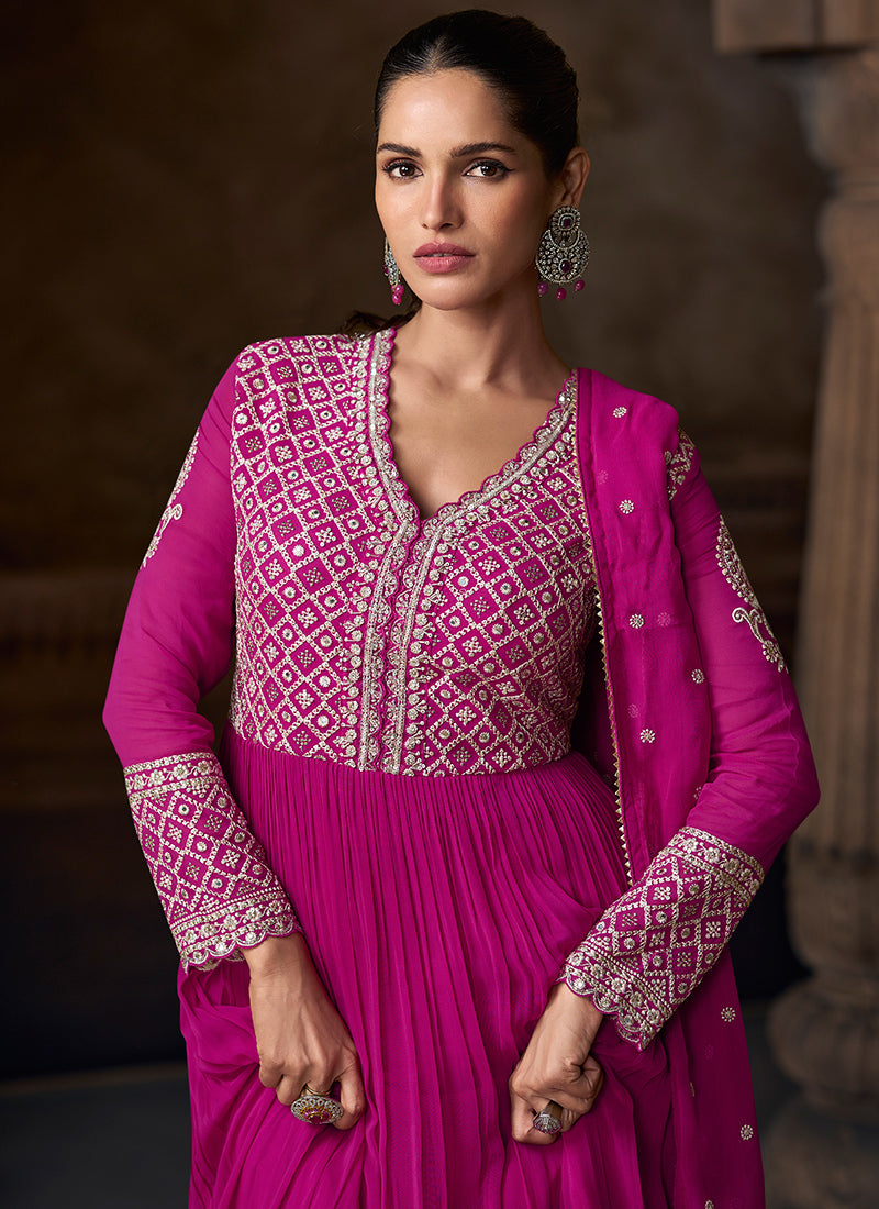 Magenta Georgette Embroidery Work Wedding Wear Readymade Anarkali Suit SW151636