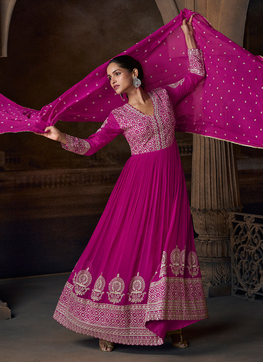 Magenta Georgette Embroidery Work Wedding Wear Readymade Anarkali Suit SW151636