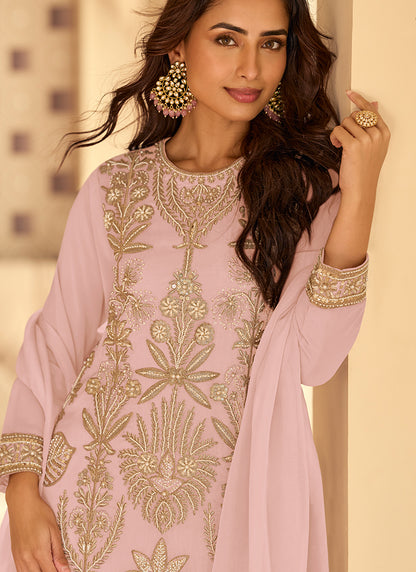 Baby Pink Georgette Zari Work Party Wear Readymade Salwar Suit SW165545