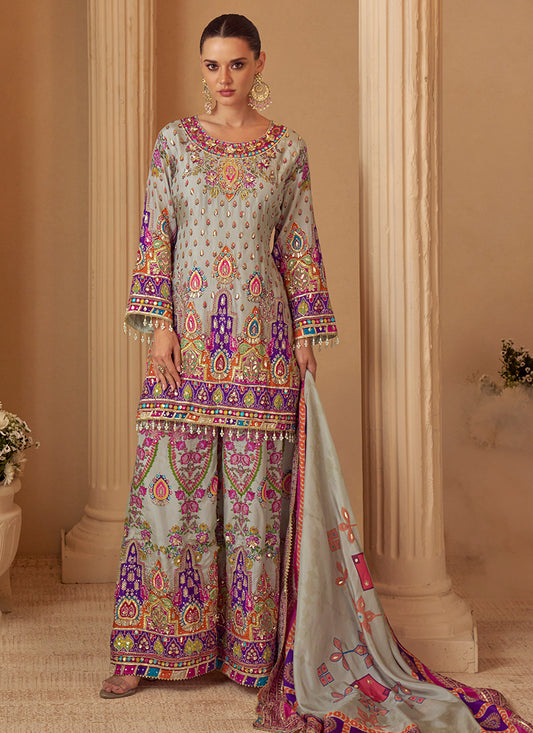 Multi Color Natural Crepe Silk Printed Work Festival Wear Readymade Plazzo Suit SW593990