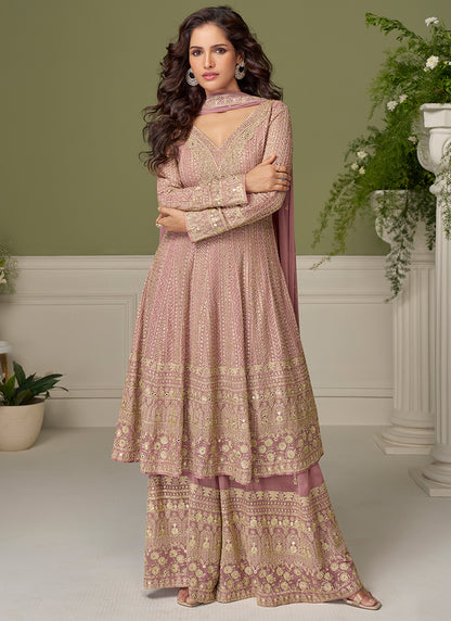 Dusty Rose Georgette Sequins Work Wedding Wear Readymade Plazzo Suit SW868808