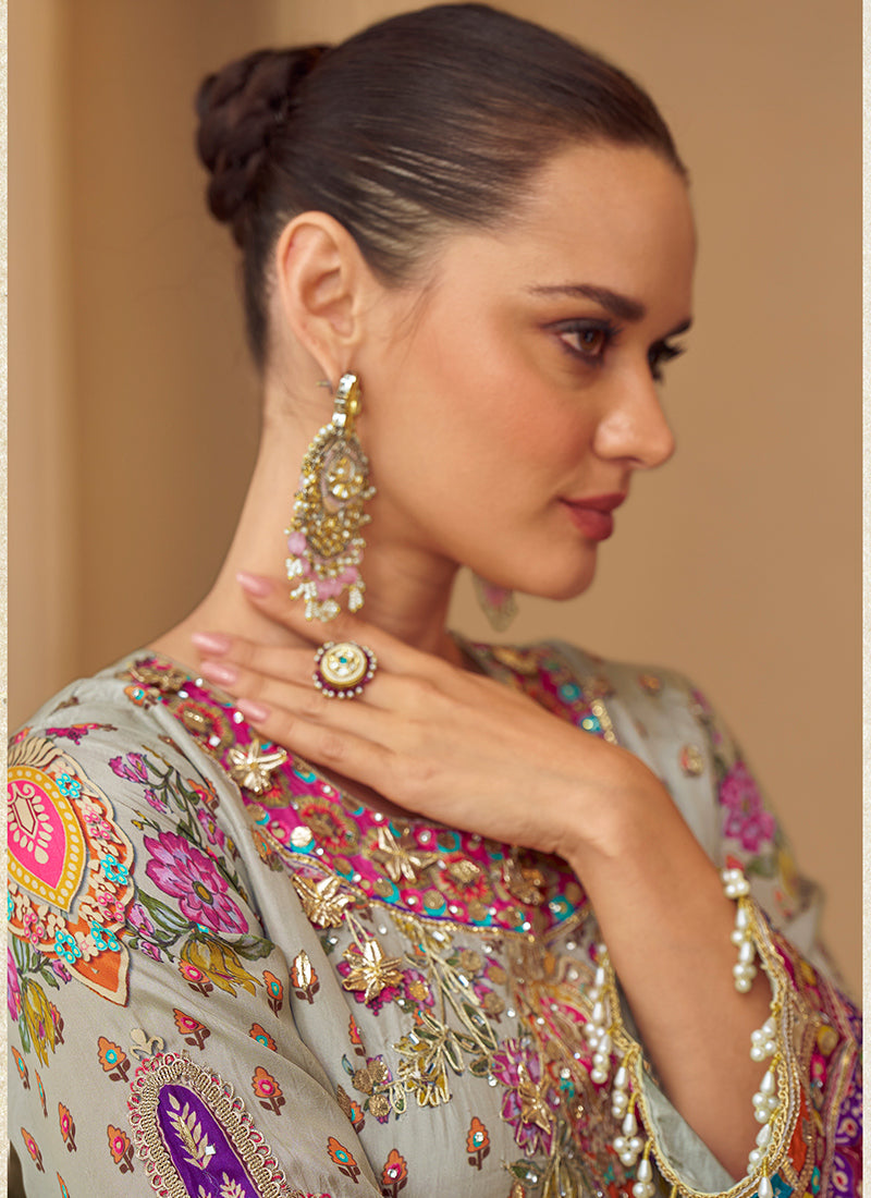 Multi Color Natural Crepe Silk Printed Work Festival Wear Readymade Plazzo Suit SW593990