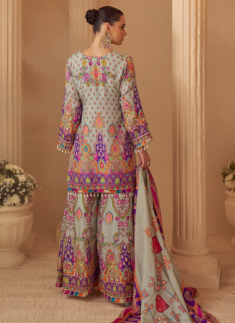 Multi Color Natural Crepe Silk Printed Work Festival Wear Readymade Plazzo Suit SW593990
