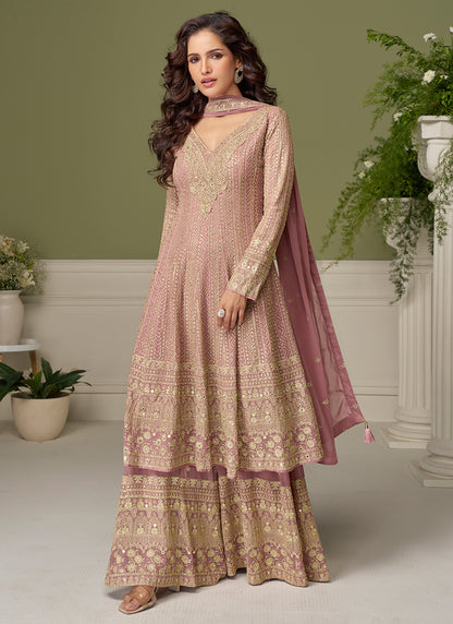 Dusty Rose Georgette Sequins Work Wedding Wear Readymade Plazzo Suit SW868808