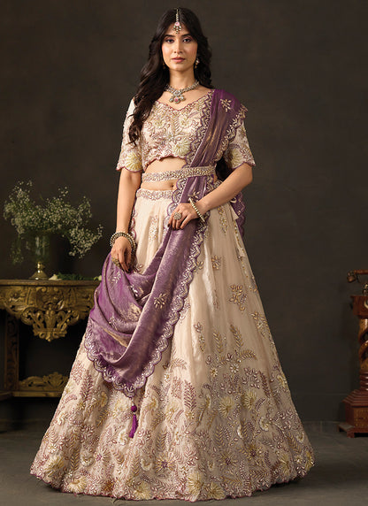 Purple Silk Embroidery Work Festive Wear Lehenga Choli SW406051