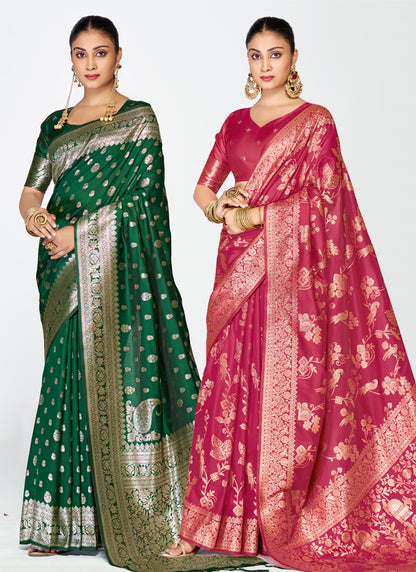 Royal Banarasi Silk Saree Combo Set with Elegant Zari Weaving Work