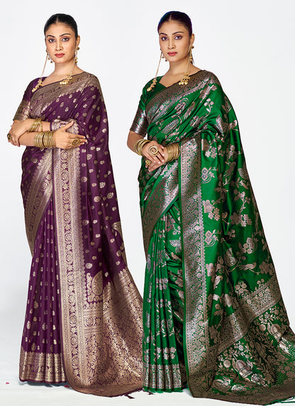 Luxurious Banarasi Silk Party Wear Saree Combo with Rich Zari Weaves