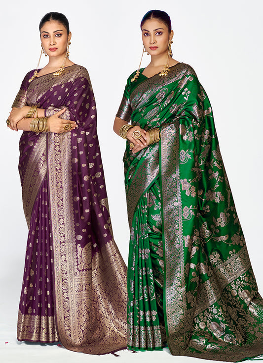 Luxurious Banarasi Silk Party Wear Saree Combo with Rich Zari Weaves