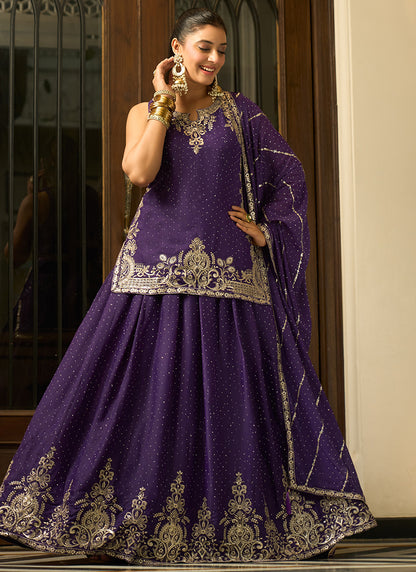 Purple Georgette Sequins Work  Festival Wear Readymade Lehenga Skirt SW306560