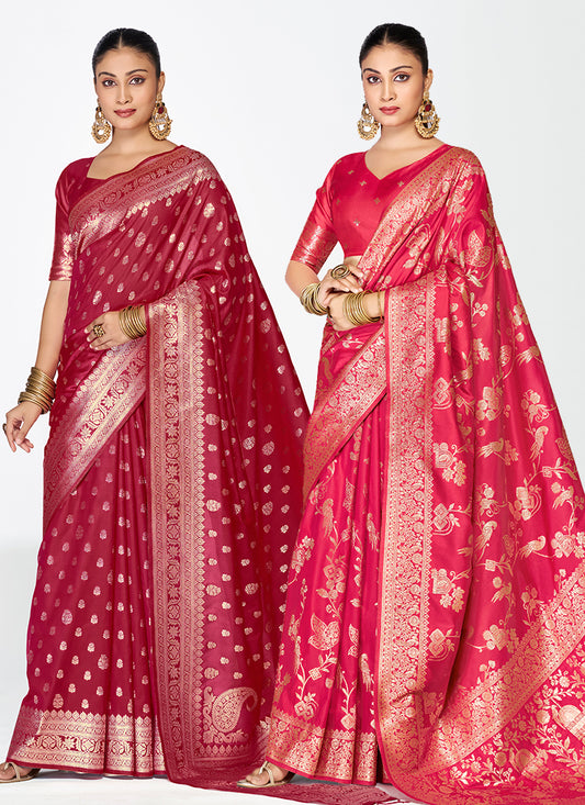 Premium Banarasi Silk Zari-Woven Party Wear Saree Combo Collection