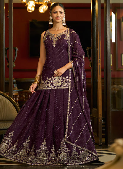 Brown Georgette Sequins Work  Festival Wear Readymade Lehenga Skirt SW456145