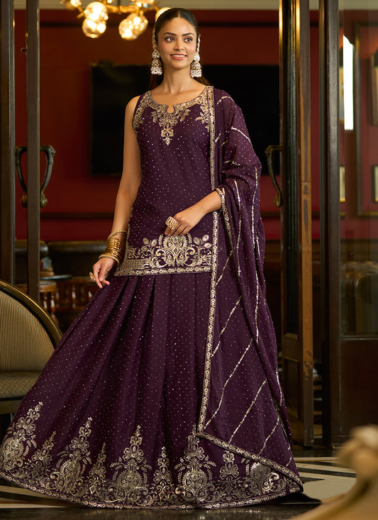 Brown Georgette Sequins Work  Festival Wear Readymade Lehenga Skirt SW456145