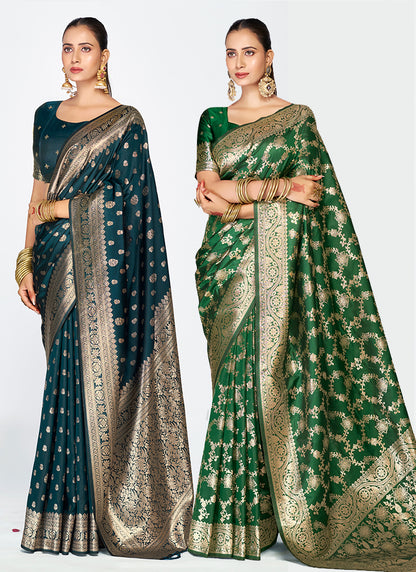 Opulent Banarasi Silk Saree Combo Set with Heritage Zari Weaving