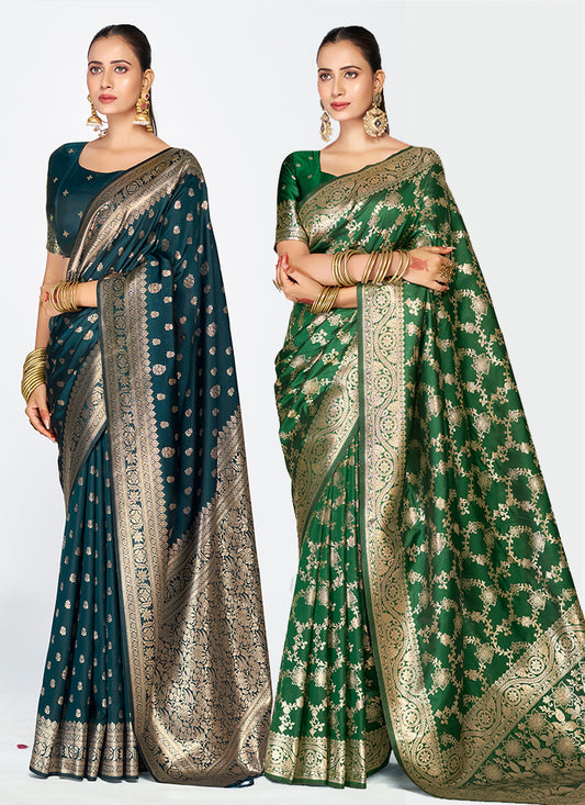 Opulent Banarasi Silk Saree Combo Set with Heritage Zari Weaving