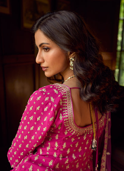 Rani Pink Georgette Embroidery Work Wedding Wear Readymade Indowestern Suit SW501320