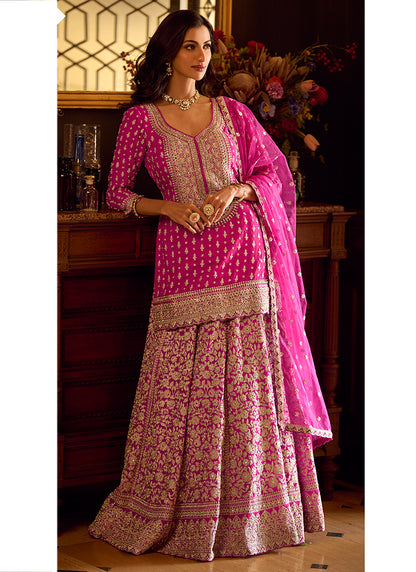 Rani Pink Georgette Embroidery Work Wedding Wear Readymade Indowestern Suit SW501320