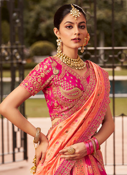 Banarasi Silk Multi Color Lehenga Choli with Embroidery Work for Bridal Wear 383451