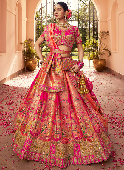 Banarasi Silk Multi Color Lehenga Choli with Embroidery Work for Bridal Wear 383451