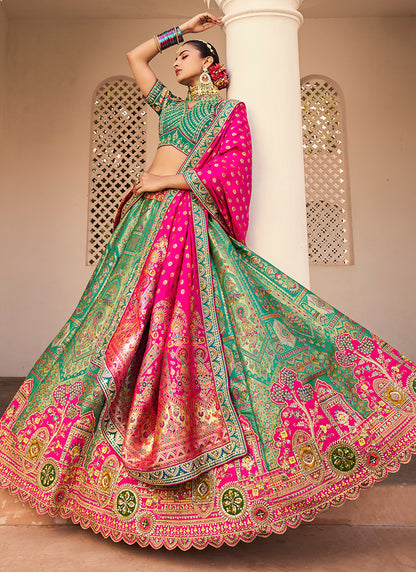Banarasi Silk Multi Color Lehenga Choli with Embroidery Work for Bridal Wear 383452