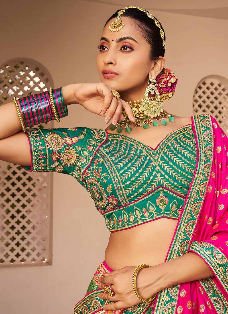 Banarasi Silk Multi Color Lehenga Choli with Embroidery Work for Bridal Wear 383452