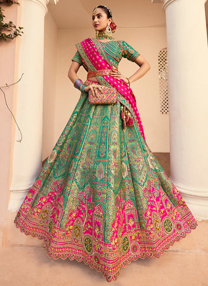 Banarasi Silk Multi Color Lehenga Choli with Embroidery Work for Bridal Wear 383452