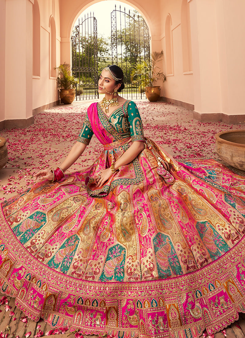 Banarasi Silk Multi Color Lehenga Choli with Embroidery Work for Bridal Wear 383453