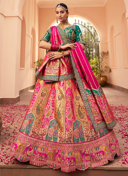 Banarasi Silk Multi Color Lehenga Choli with Embroidery Work for Bridal Wear 383453