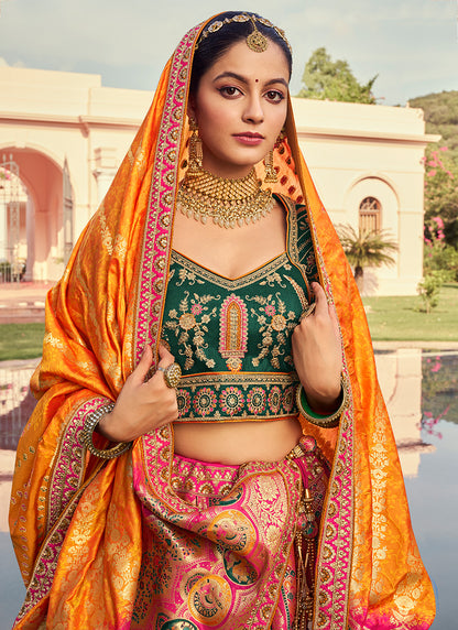 Banarasi Silk Multi Color Lehenga Choli with Embroidery Work for Bridal Wear 383454
