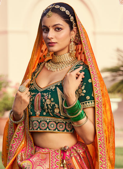 Banarasi Silk Multi Color Lehenga Choli with Embroidery Work for Bridal Wear 383454