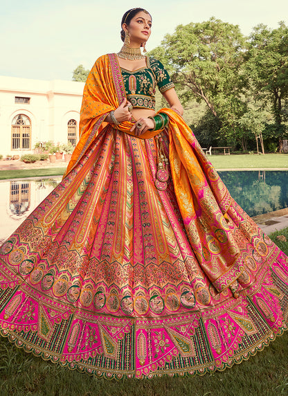 Banarasi Silk Multi Color Lehenga Choli with Embroidery Work for Bridal Wear 383454