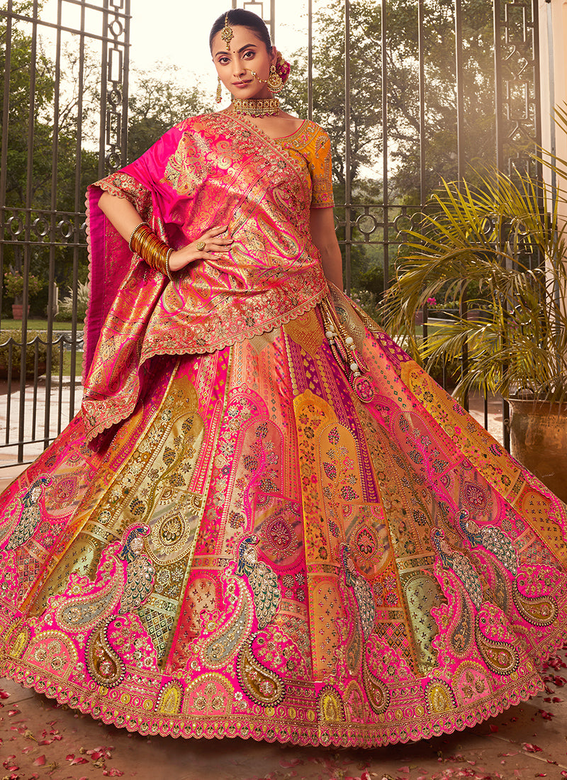 Banarasi Silk Multi Color Lehenga Choli with Embroidery Work for Bridal Wear 383455