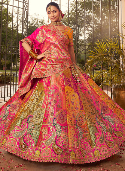 Banarasi Silk Multi Color Lehenga Choli with Embroidery Work for Bridal Wear 383455