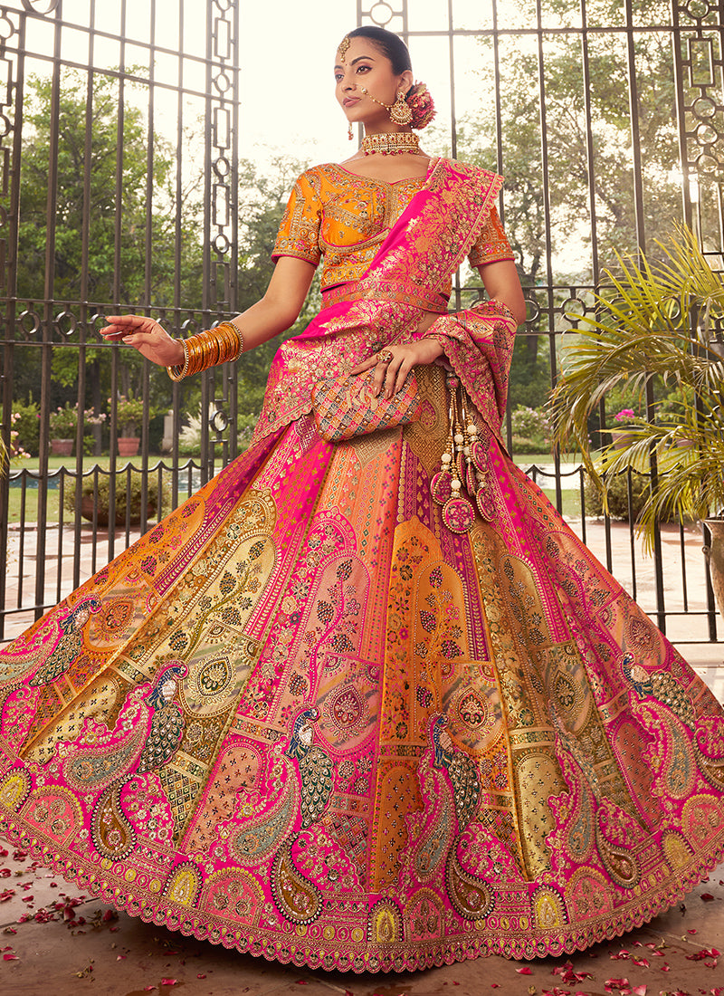 Banarasi Silk Multi Color Lehenga Choli with Embroidery Work for Bridal Wear 383455