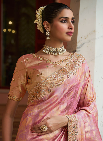 Cream Kanjivaram Silk Beads Work Festival Wear Saree SW405971